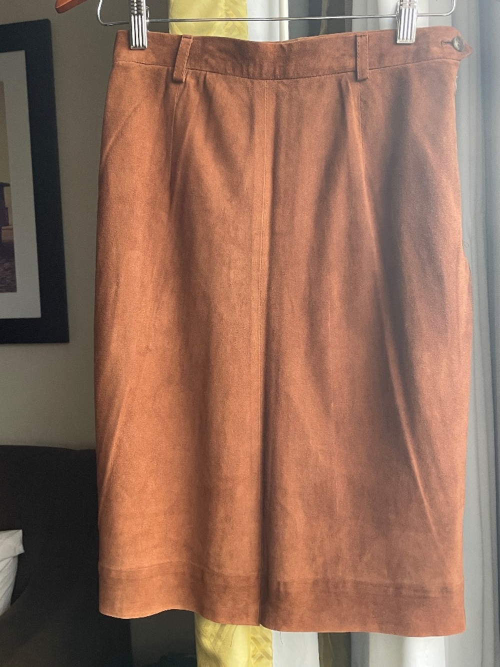 RALPH LAUREN 100% Suede Leather rich brown classic skirt size 6 Made in italy